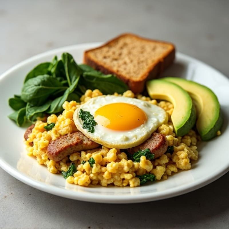 Egg White and Spinach Scramble with Turkey Sausage