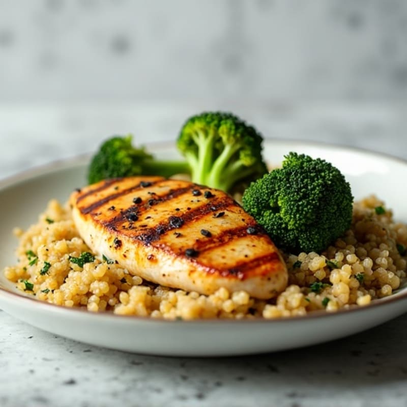 Grilled Chicken Breast with Quinoa and Roasted Broccoli