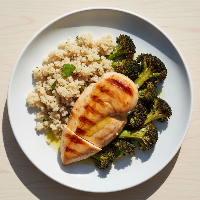 Grilled Chicken Breast with Quinoa and Roasted Broccoli