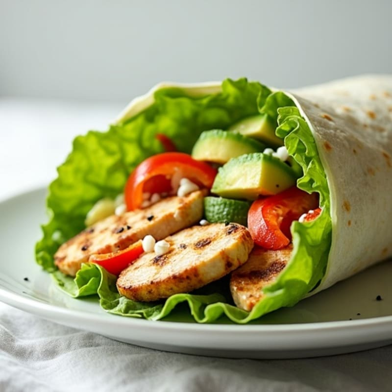 Grilled Chicken and Fresh Romaine Wrap with Creamy Lemon Garlic Dressing