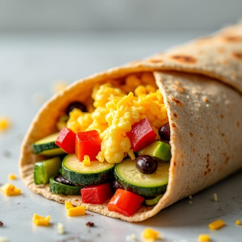 Scrambled Egg, Black Bean, and Roasted Veggie Breakfast Burrito