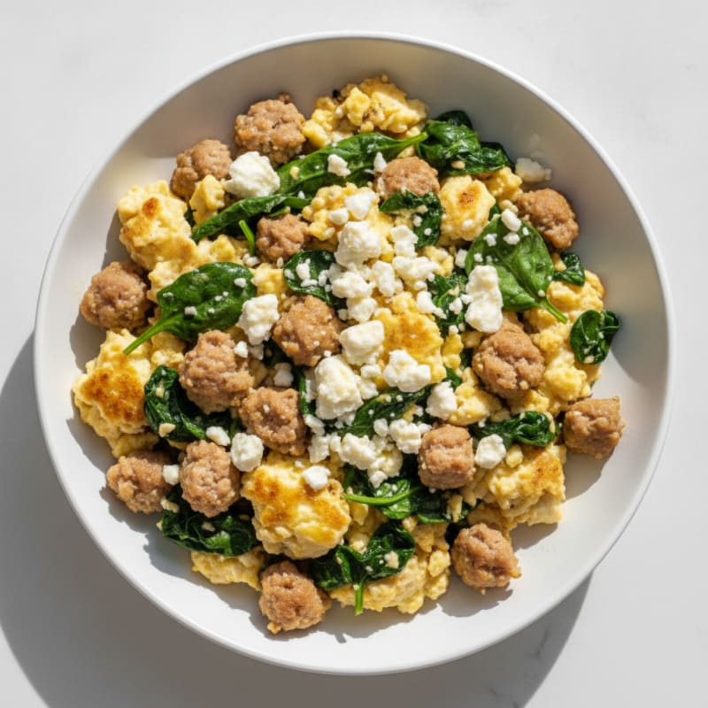 Egg White and Turkey Sausage Scramble with Spinach and Feta