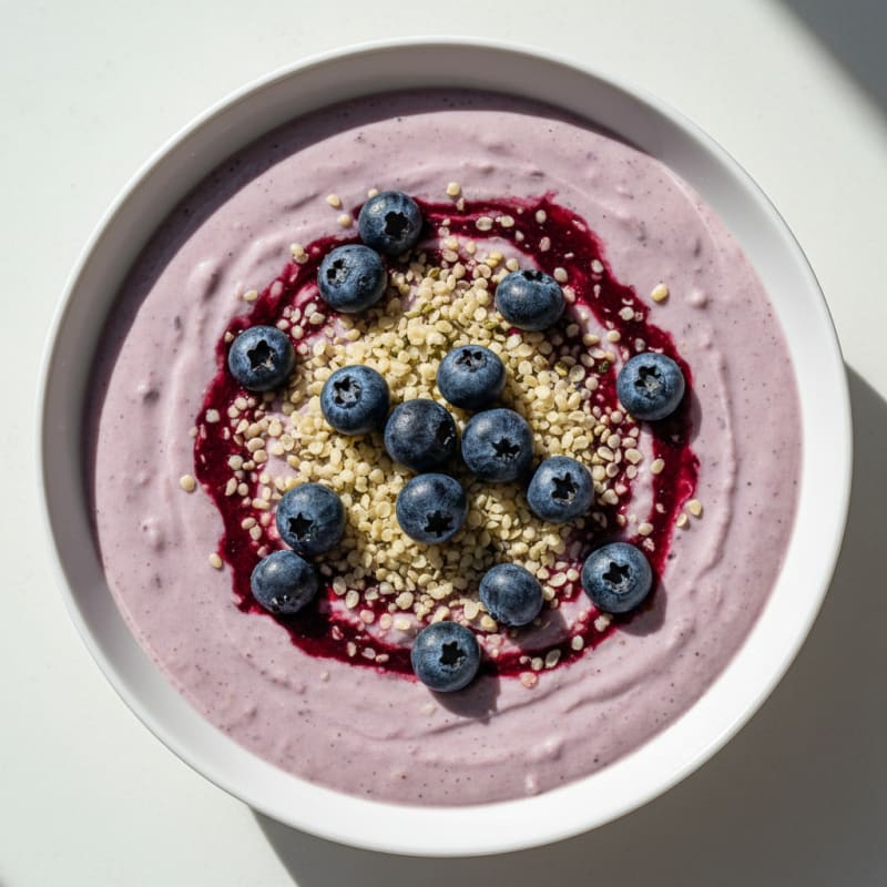 Silky Tofu Protein Smoothie Bowl with Berries and Hemp Seeds