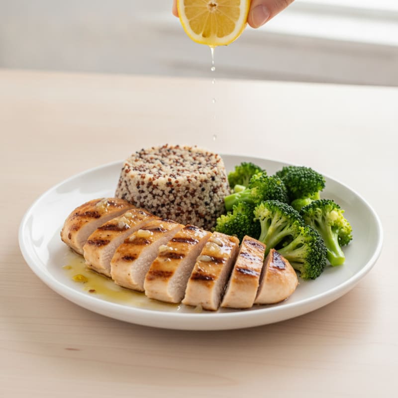 Grilled Chicken Breast with Quinoa and Steamed Broccoli