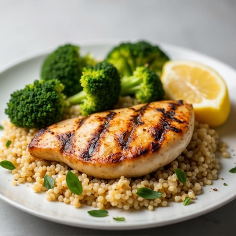 Grilled Chicken Breast with Quinoa and Roasted Broccoli
