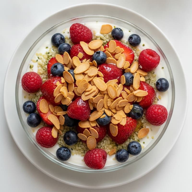 Greek Yogurt Protein Parfait with Mixed Berries and Almonds