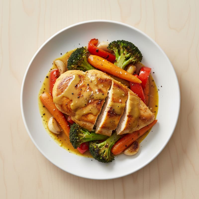 Curry Mustard Chicken with Roasted Vegetables
