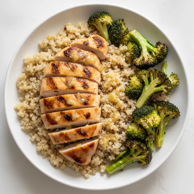 Grilled Lemon Garlic Chicken Breast with Quinoa and Roasted Broccoli