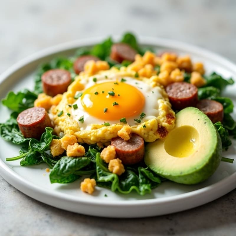 Egg White Scramble with Turkey Sausage and Spinach