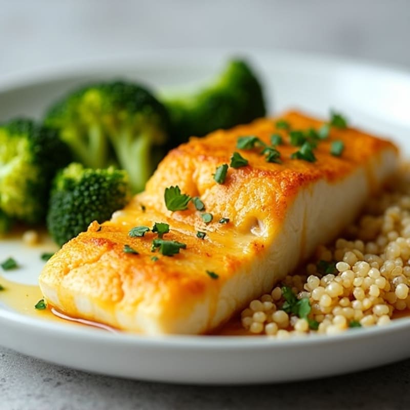 Coconut Curried Fish with Roasted Broccoli and Quinoa