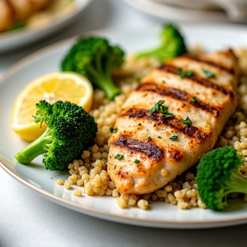 Grilled Chicken Breast with Quinoa and Roasted Broccoli