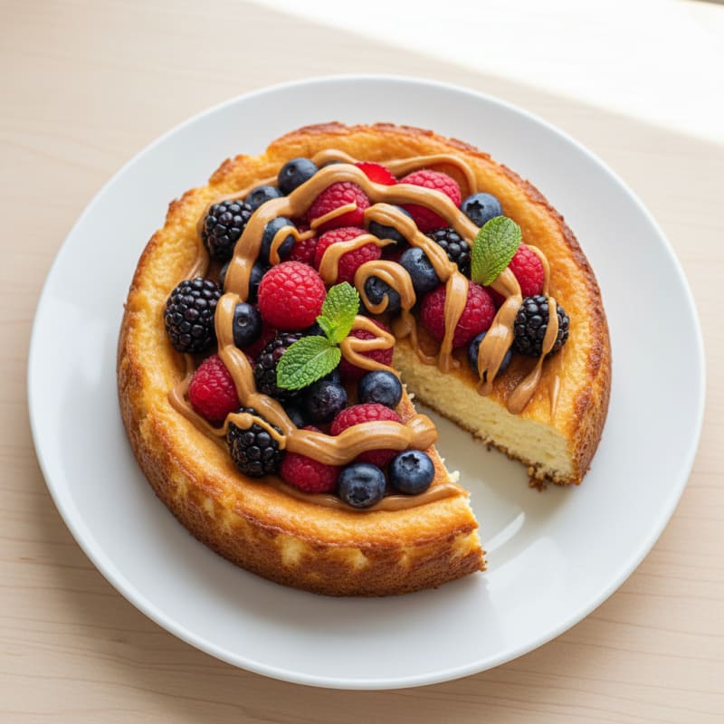 Peanut Butter Protein Cheesecake with Mixed Berries