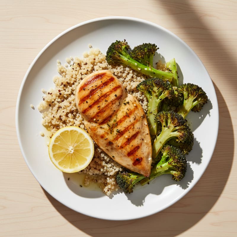 Grilled Chicken Breast with Quinoa and Roasted Broccoli