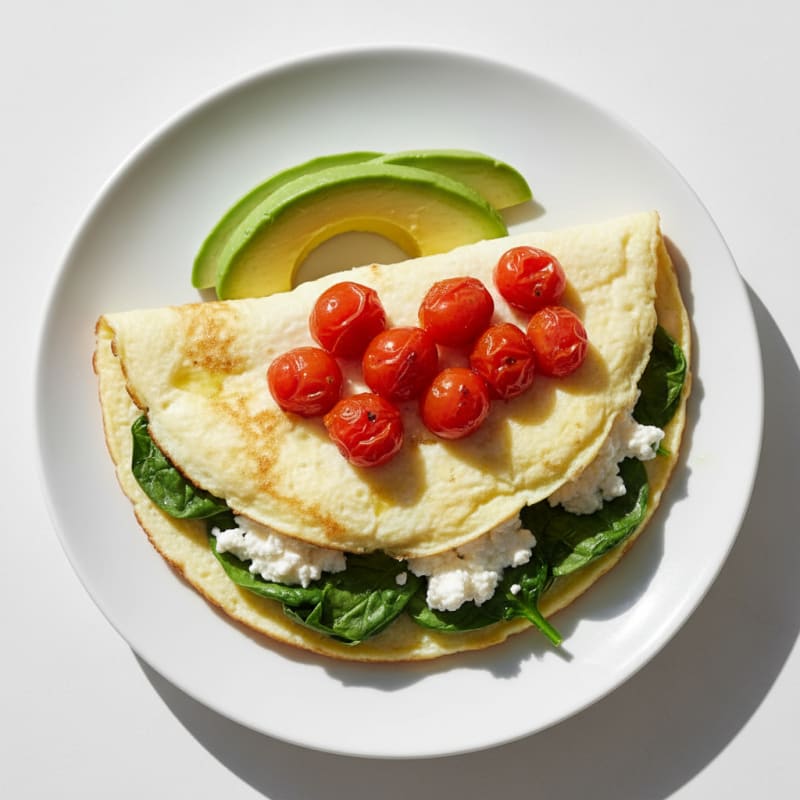 Egg White Spinach Omelette with Cottage Cheese and Cherry Tomatoes