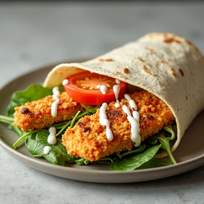 Crispy Buffalo Chicken Wrap with Fresh Greens and Creamy Ranch