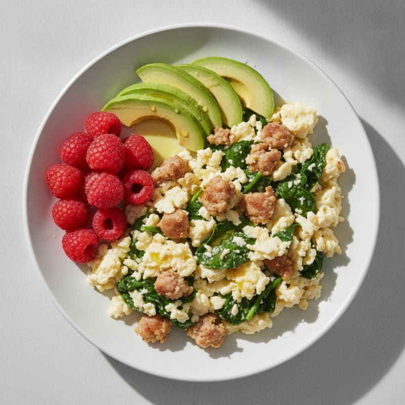 Egg White Scramble with Turkey Sausage and Spinach
