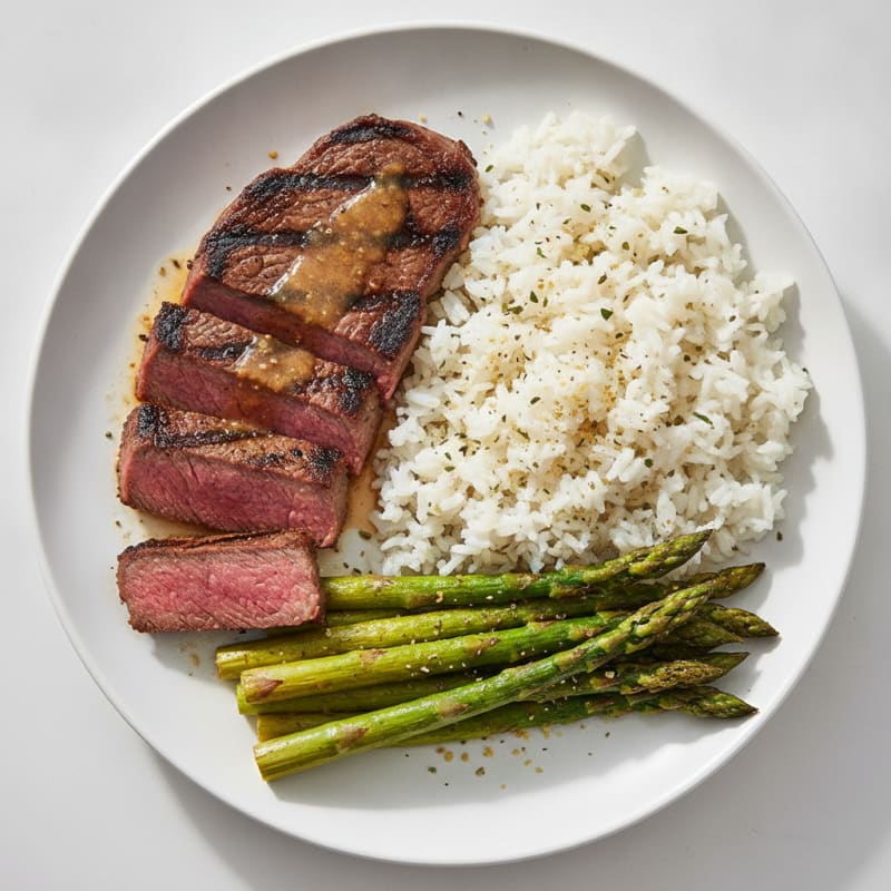 Grilled Steak with Roasted Asparagus and Jasmine Rice