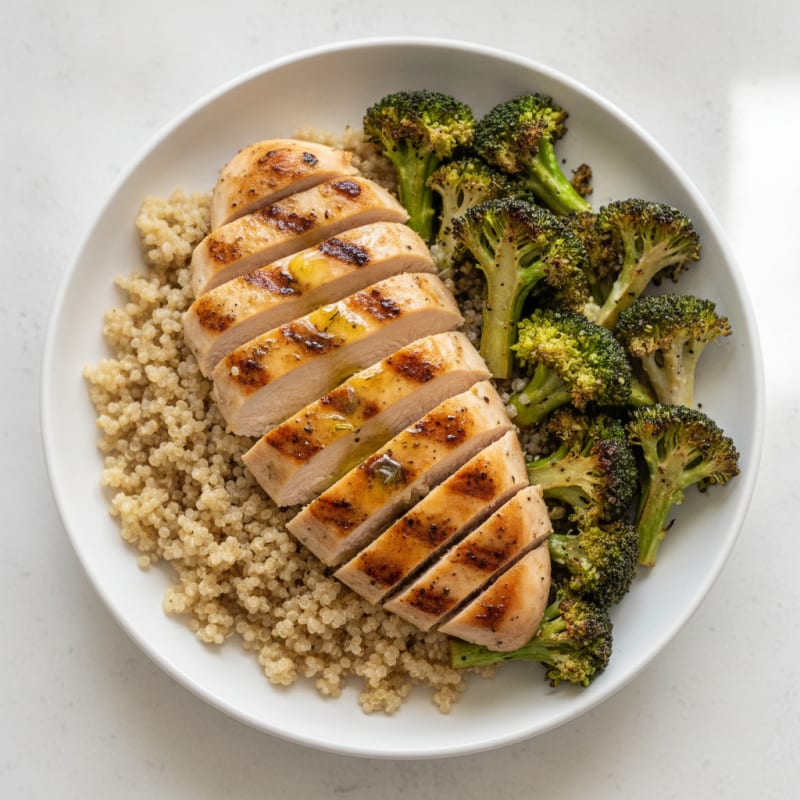 Grilled Chicken Breast with Quinoa and Roasted Broccoli