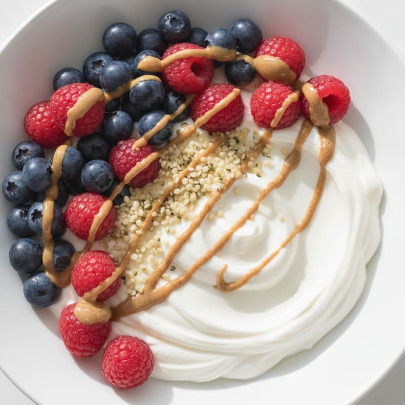 Silky Greek Yogurt Bowl with Hemp Seeds and Mixed Berries