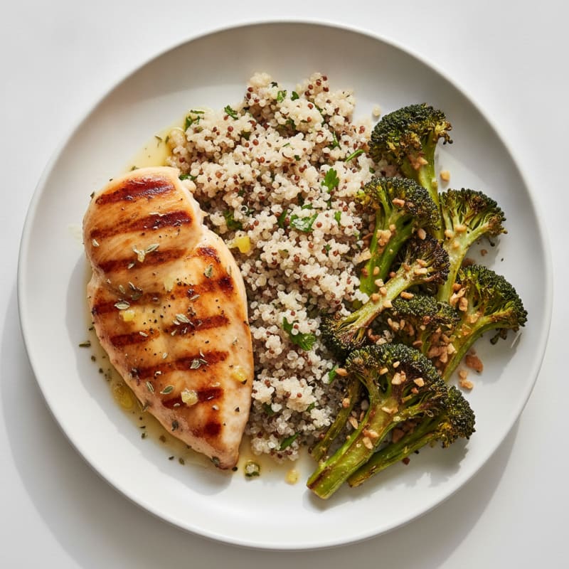 Grilled Chicken Breast with Quinoa and Roasted Broccoli