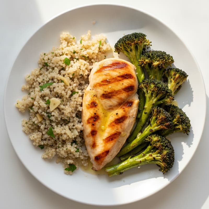 Grilled Chicken Breast with Quinoa and Roasted Broccoli