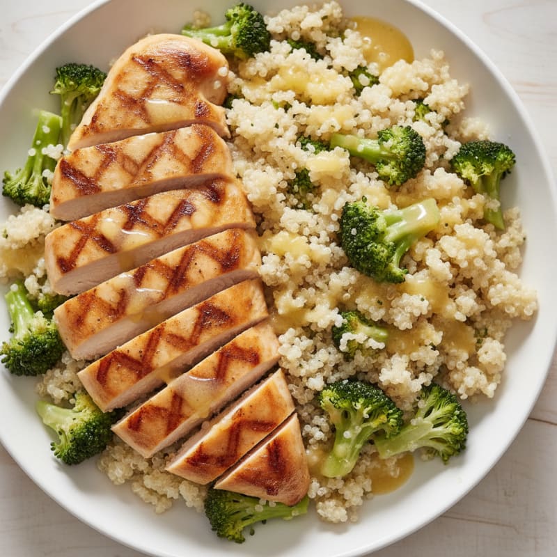 Grilled Chicken Breast with Steamed Broccoli and Quinoa