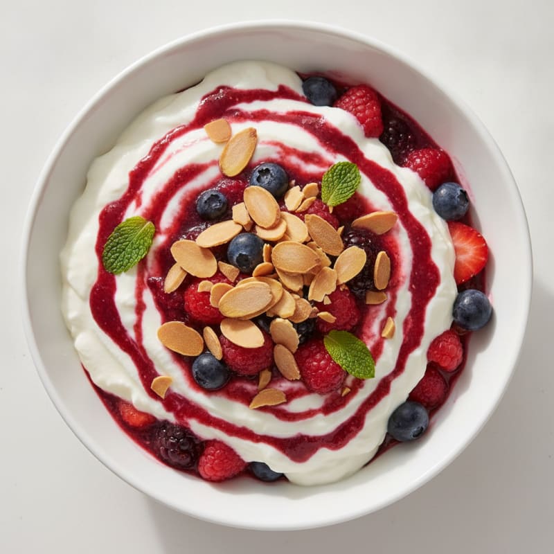 Greek Yogurt Protein Parfait with Mixed Berries and Almonds