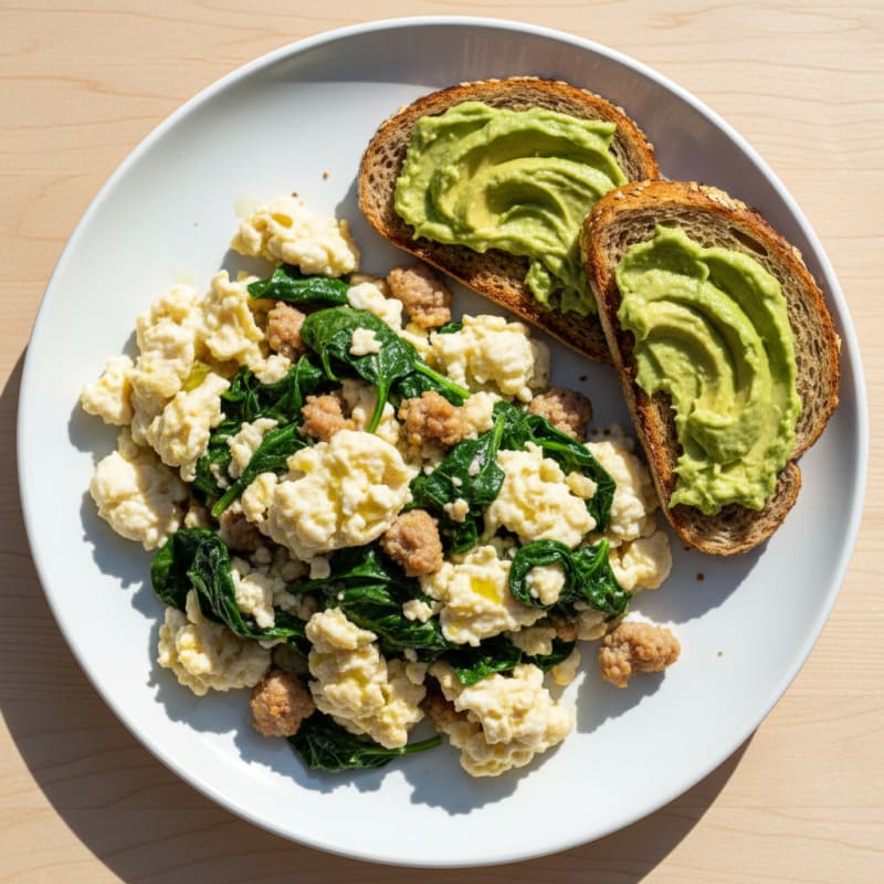 Egg White and Spinach Scramble with Turkey Sausage