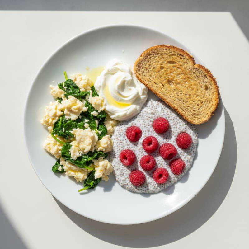 Egg White Scramble with Greek Yogurt and Chia Pudding