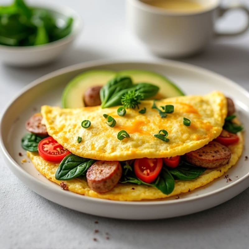 Egg White Spinach Omelette with Turkey Sausage