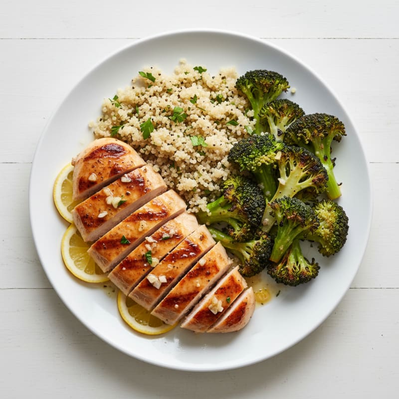 Grilled Chicken Breast with Roasted Broccoli and Quinoa