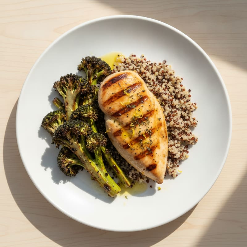 Grilled Chicken Breast with Quinoa and Roasted Broccoli