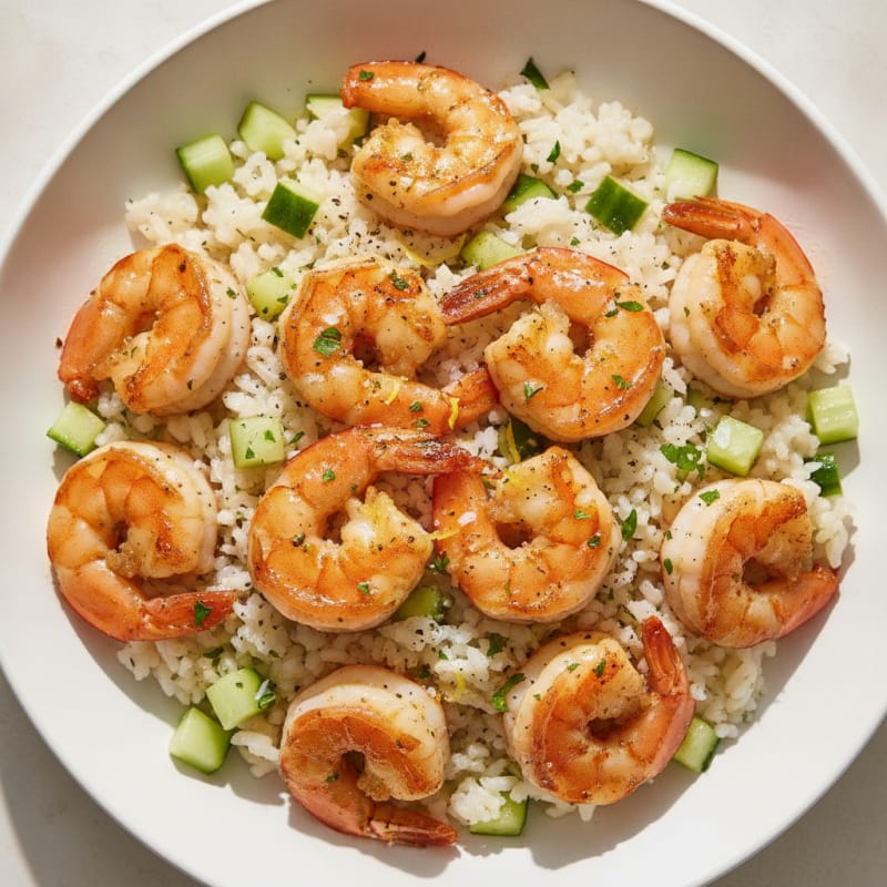 Garlic Prawns with Cucumber Rice
