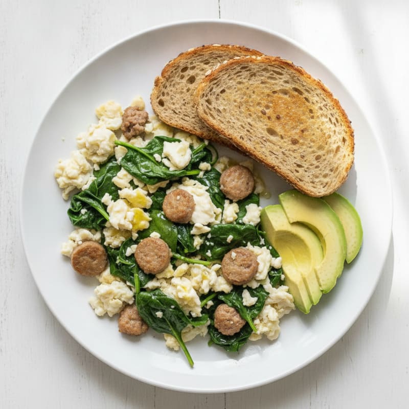 Egg White Scramble with Turkey Sausage and Spinach