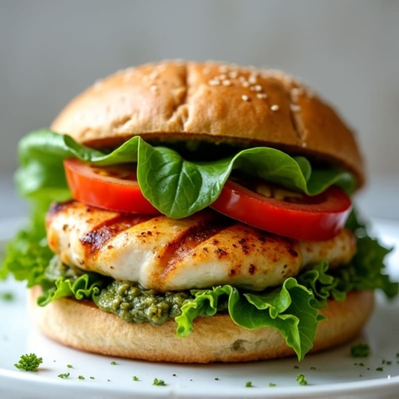 Grilled Pesto Chicken Sandwich with Fresh Greens