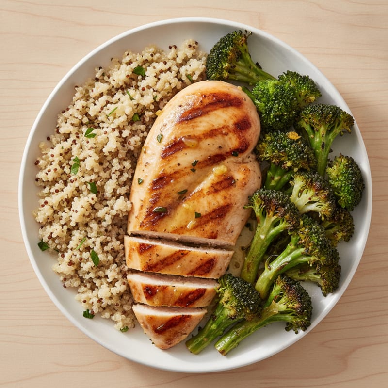Grilled Chicken Breast with Quinoa and Roasted Broccoli