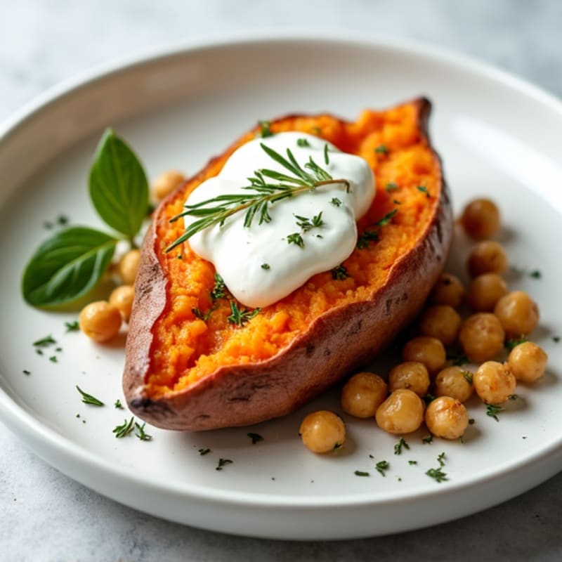 Herb-Roasted Sweet Potato with Greek Yogurt Topping