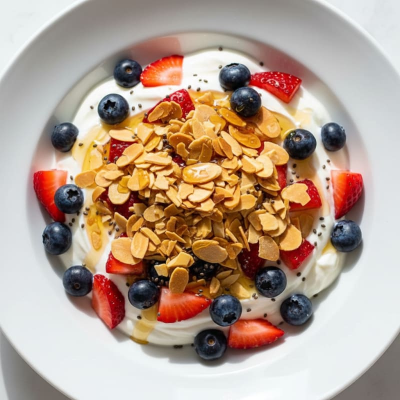 Greek Yogurt Parfait with Mixed Berries and Almond Crunch