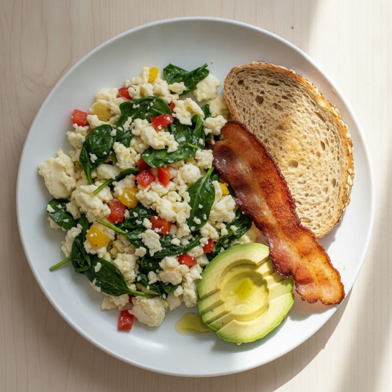 Egg White Veggie Scramble with Turkey Bacon
