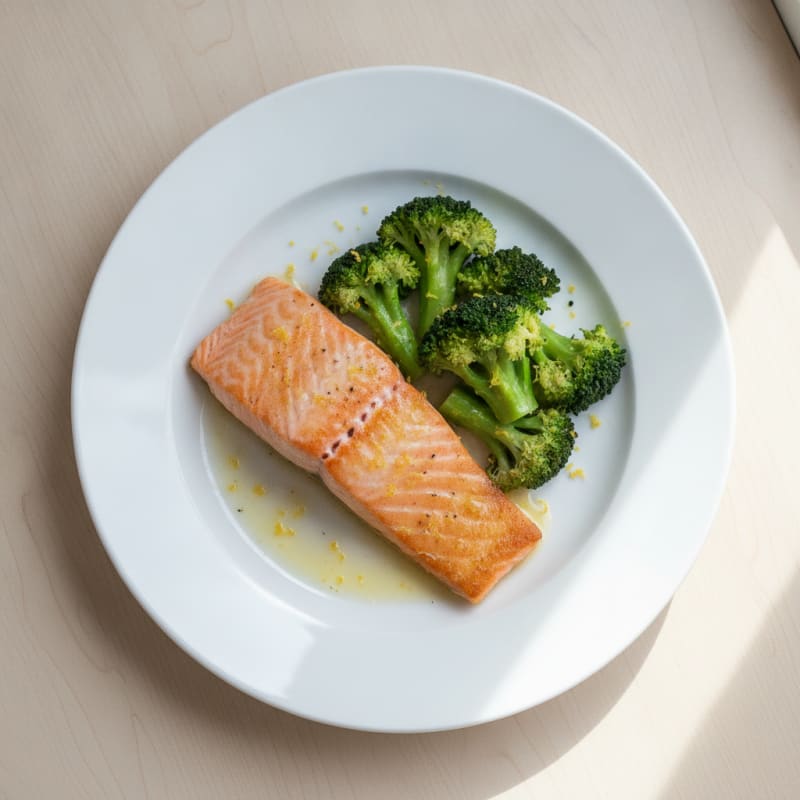 Seared Salmon with Steamed Broccoli and Lemon Zest