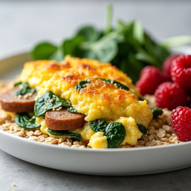 Egg White Scramble with Spinach, Turkey Sausage, and Oat-Berry Side