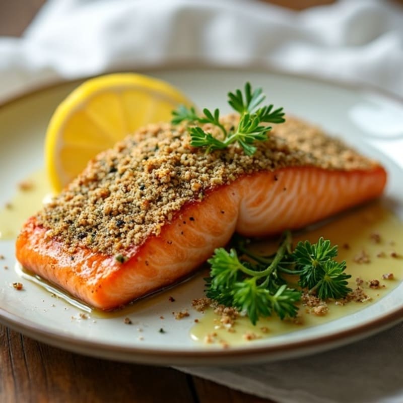Herb-Crusted Pan Seared Salmon with Lemon