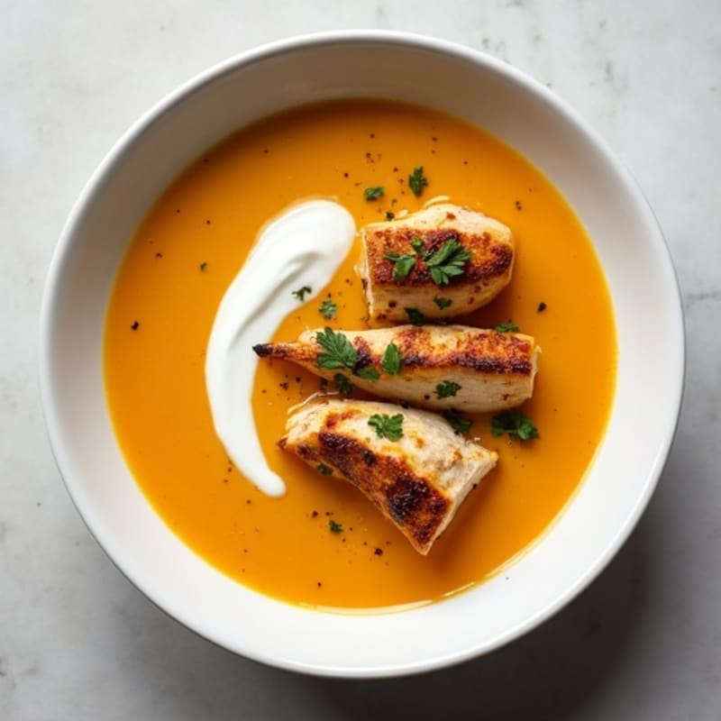 Creamy Roasted Butternut Squash Soup with Grilled Chicken