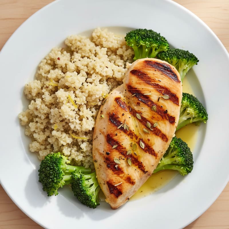 Grilled Chicken Breast with Quinoa and Steamed Broccoli