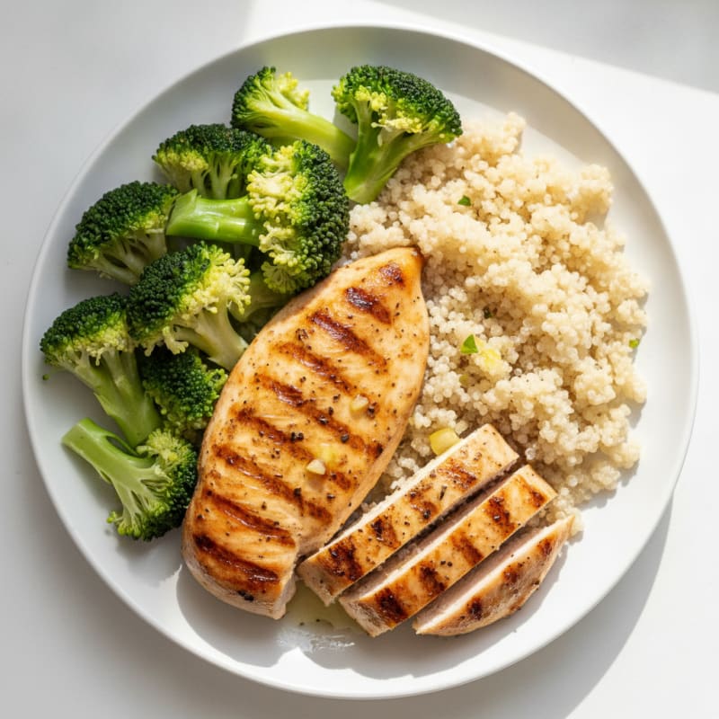 Grilled Chicken Breast with Quinoa and Steamed Broccoli