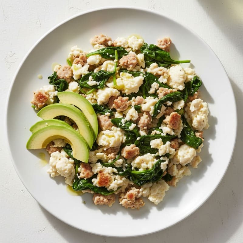 Egg White Scramble with Turkey Sausage and Spinach