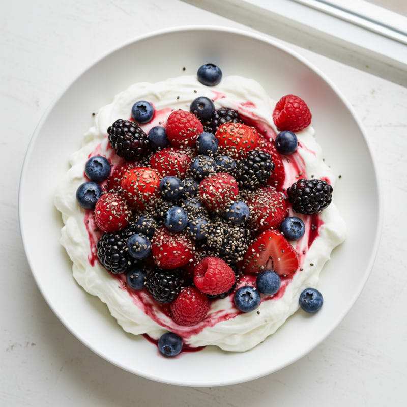 Greek Yogurt Protein Pudding with Mixed Berries