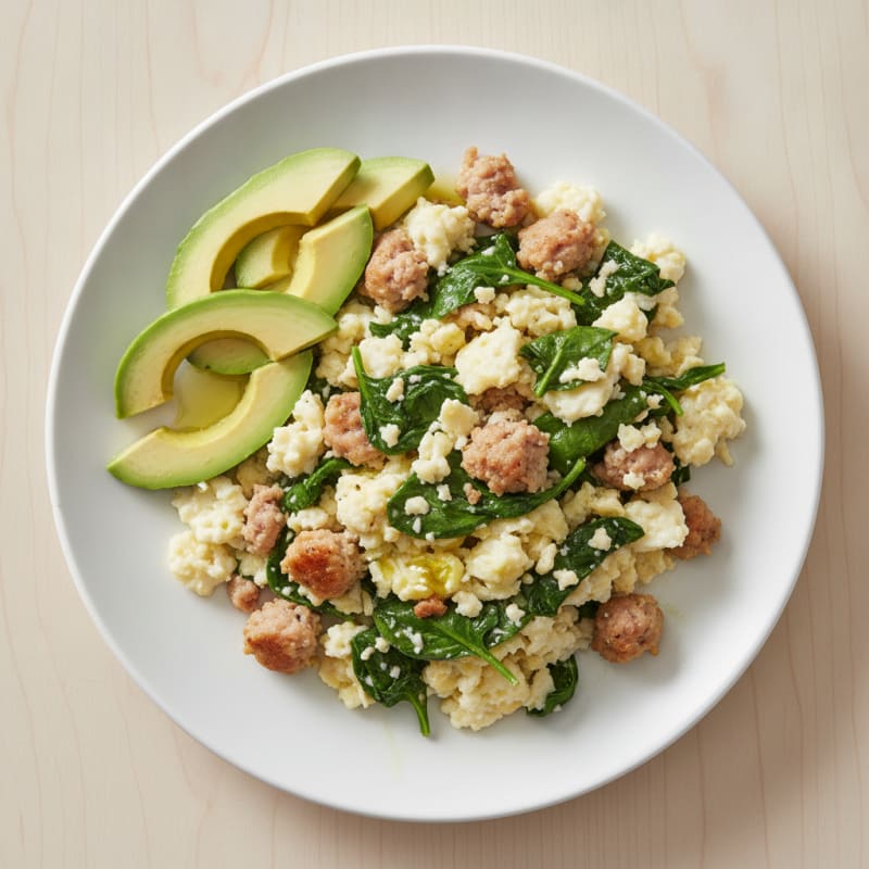 Egg White Scramble with Spinach and Turkey Sausage