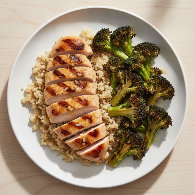 Grilled Chicken Breast with Quinoa and Roasted Broccoli