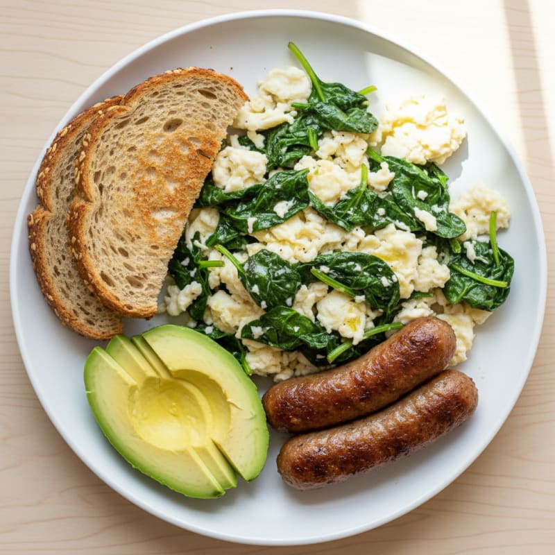 Egg White Spinach Scramble with Turkey Sausage